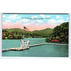 Vintage Linen Postcard Beaver Lake Asheville NC Scenic View 1930s